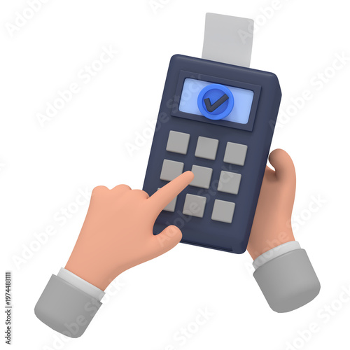 3D Illustration of Hands Using Payment Terminal