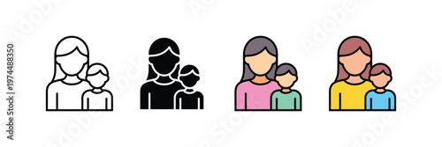 Mother and child icon vector. Single parent, motherhood, family care, childcare service, babysitting, and woman with kid symbol. Vector Illustration.