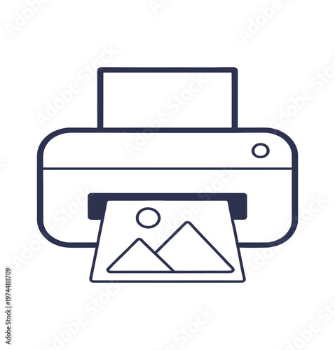 Vector icon of a printer with a photo printout emerging from the device