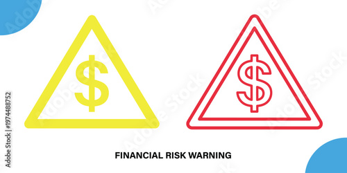Finance icon financial risk warning dollar sign in triangle symbol for investment and economic alerts