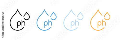 Water drops with pH symbol, acid alkaline balance, liquid quality testing, skin care hydration, and chemical laboratory icon vector. Vector Illustration.