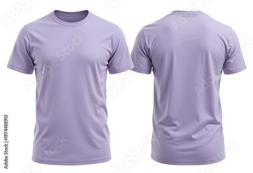 Front and Back View of a Solid Light Purple Short-Sleeved T-Shirt