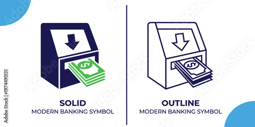 Finance icon atm machine illustration solid and outline styles for banking and financial services