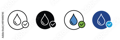 water drop with  check mark symbol representing daily hydration goals achieved and water intake tracking. Vector Illustration.