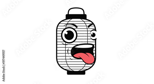 Funny japanese paper lantern character with an expressive face and a protruding tongue adds a humorous touch to traditional cultural themes.