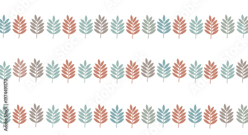 Pattern of stylized autumn leaves in rows of different colors provides a decorative seasonal background for fall themed design templates.