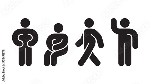 Stick figures of people experiencing digestive issues and discomfort on white background for health and medical concepts