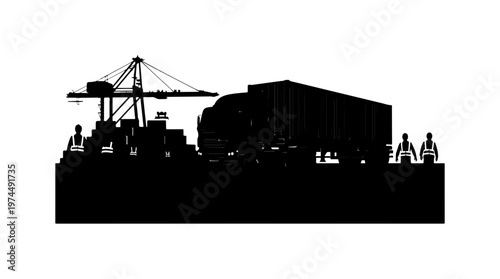 Industrial Shipping Yard with Cargo Crane and Workers