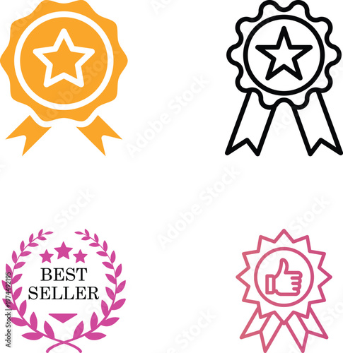 Best seller icon set vector design premium badge label sticker emblem tag symbol shopping e-commerce marketing sale product award sign bestseller mark collection group isolated.