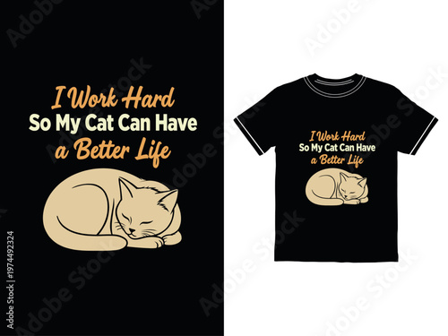 Funny cat t-shirt design with cute sleeping cat