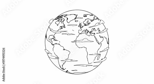 A simple line drawing of planet Earth with clouds circling it