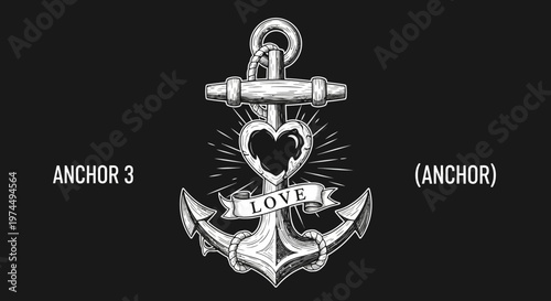 Anchor with heart and love banner.