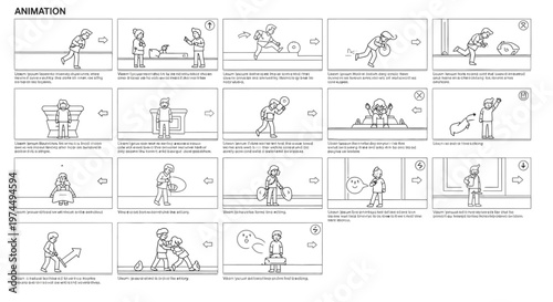 Animation storyboard frames in sequence.