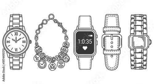 Watches and smartwatch with bracelet.