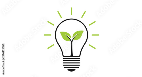 Environmentally friendly light bulb icon with two green leaves inside representing sustainable energy green technology and ecological ideas.