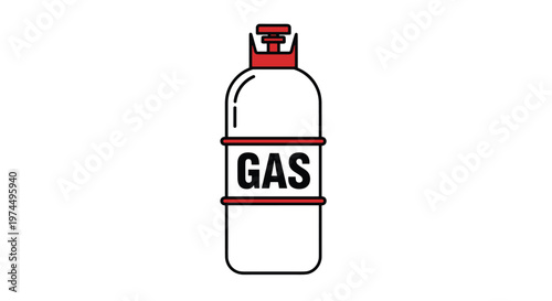 Industrial gas cylinder tank illustration with a red top and clear gas label used for storage and transport of fuels.