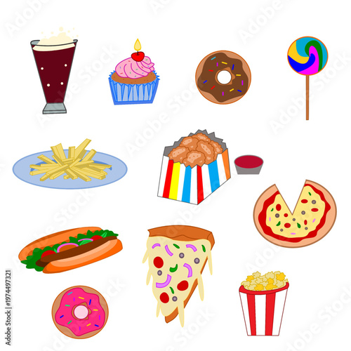 set of bakery items food junk foods unhealthy foods clipart bundle.eps