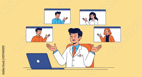 Doctor in video conference with patients online
