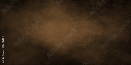 Dark aged paper texture with a smoky grunge effect on an old brown wall backdrop featuring vintage design patterns and subtle light fog