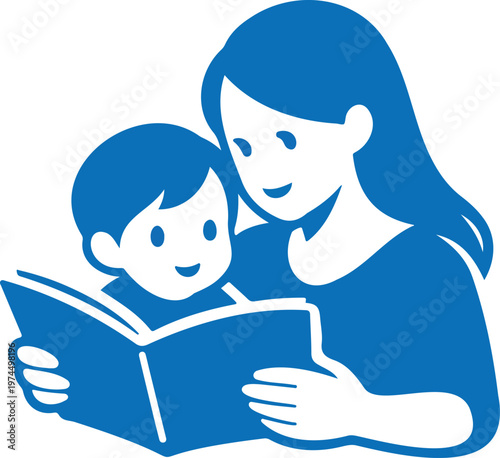 Illustration of a mother reading a book to a child