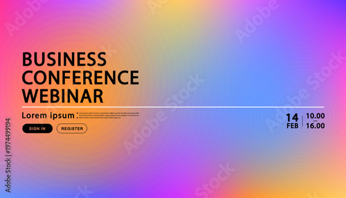 Business conference webinar banner with smooth colorful blurred gradient background.