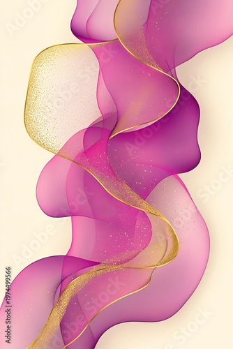 Elegant Abstract Illustration Featuring Purple and Gold Waves on a Light Cream Background Art