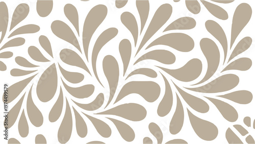 Seamless abstract pattern with elegant organic teardrop shapes in a neutral taupe color on a clean white background, perfect for modern decorative designs.