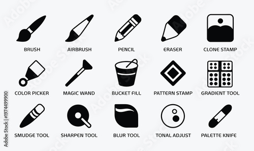 Graphic Design Tools Icon Pack, Brush Pencil Eraser Clone Tool