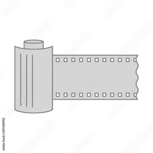 Vector of a film roll with sprocket holes unwinding from a canister