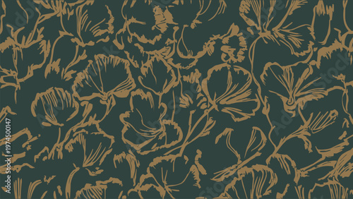 Captivating seamless floral pattern featuring stylized organic shapes in shades of deep teal and rustic brown, ideal for decorative backgrounds.