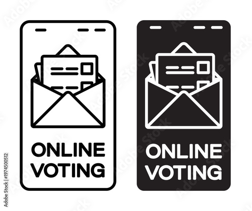 Linear icon. Online voting on a smartphone. Simple black and white vector symbol isolated on white background
