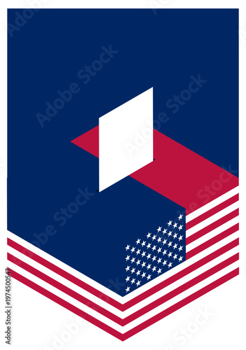 Vertical banner in form of a ballot box in colors of American flag. Vector isolated on white background