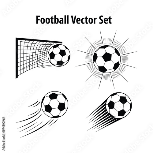 Black and white football vector illustrations depicting a game in motion