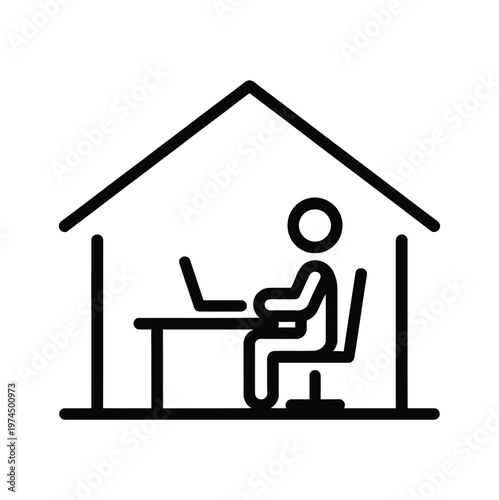 Vector of a person working on a laptop inside a house