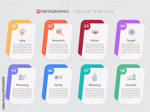 Timeline Creator infographic template. 8 Step timeline journey, calendar Flat simple infographics design template. presentation graph. Business concept with 8 options, gantt vector illustration.