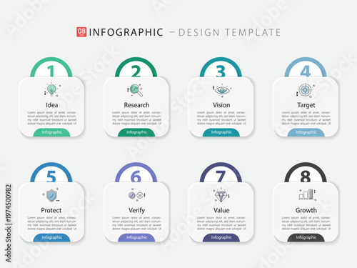 Timeline Creator infographic template. 8 Step timeline journey, calendar Flat simple infographics design template. presentation graph. Business concept with 8 options, gantt vector illustration.