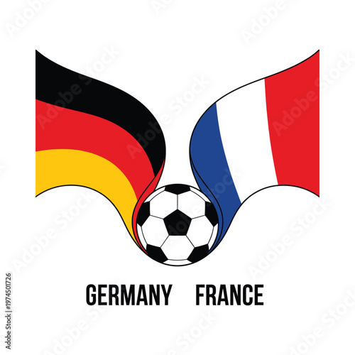 Germany and France flags waving with a soccer ball in between
