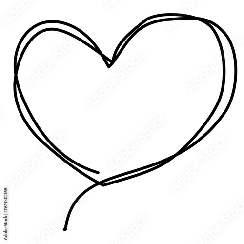 シンプルな手書きのハートのイラスト素材　ベクター、黒、モノクロ、広告、チラシ、装飾、フレーム、コピースペース、飾り