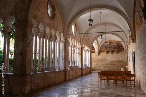 Interior of the cathedral. Medieval architecture. Stone building style of the Middle Ages.