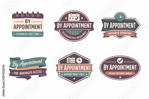 Set of vector retro style badges and labels for businesses requiring customers to book or reserve visits in advance