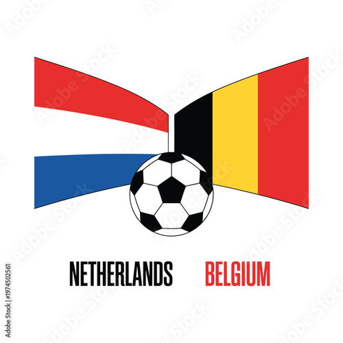 Netherlands and Belgium flags with a soccer ball in between