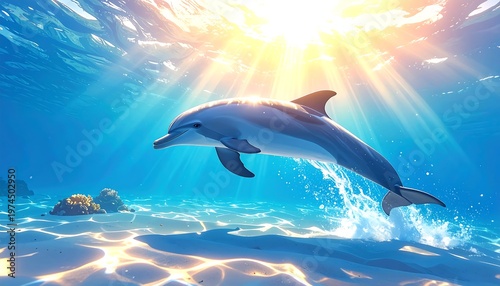 Wallpaper Mural A dolphin jumps out of the water with the sun shining through Torontodigital.ca