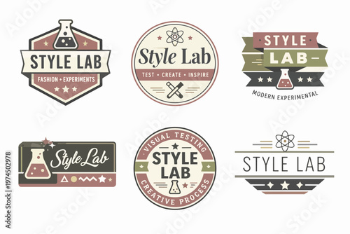 Collection of style lab logos representing fashion, creativity, innovation, and scientific experimentation in design