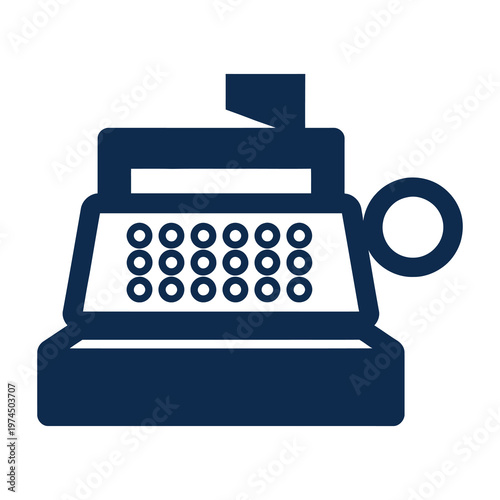 Vector of a vintage cash register with a keypad and a crank handle
