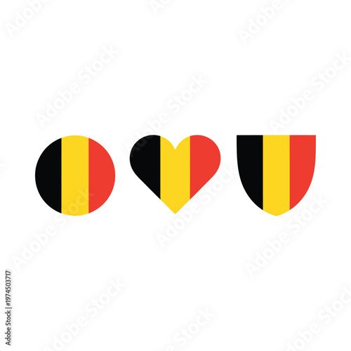 Belgian flag represented in circular heart and shield shapes