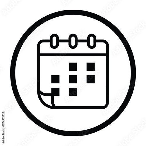Vector of a calendar with a spiral binding enclosed within a circular frame