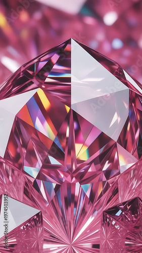 Close-up macro of a brilliant pink diamond, reflecting rainbow colors, luxurious gemstone