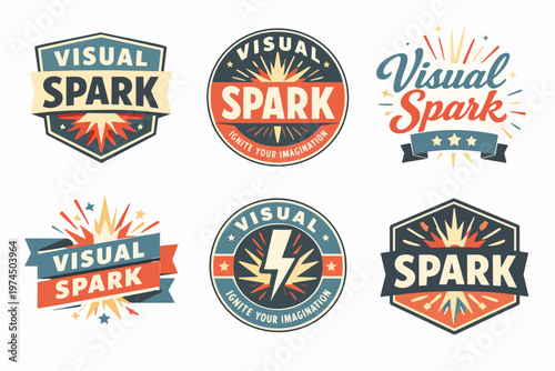 Visual spark logo collection presenting retro styled design for branding, igniting imagination and creative concepts