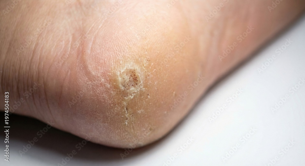 Fototapeta premium Plantar wart on foot heel close up