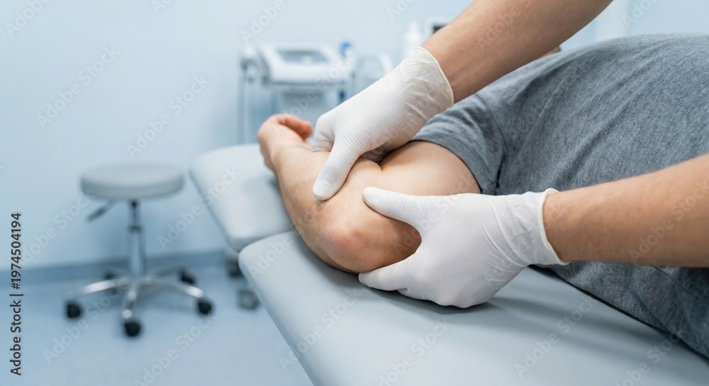 Obraz premium Physiotherapist performing soft tissue release on male elbow
